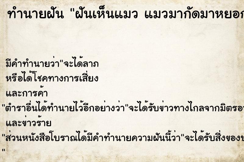 ทำนายฝัน ฝันเห็นแมว แมวมากัดมาหยอกเรา